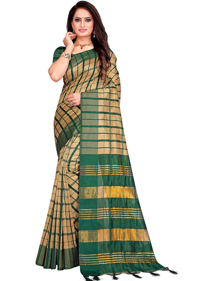 checkered printed saree with blouse - 19866879 - Zoom Image - 0