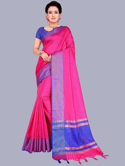 checkered printed saree with blouse - 19866887 - Standard Image - 0