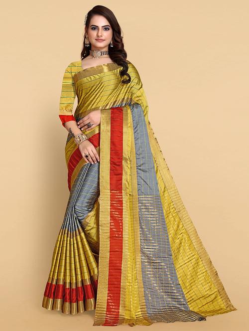 checkered tussar silk saree with blouse - 19866906 - Standard Image - 0