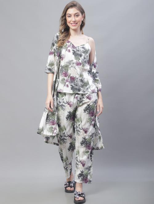 v-neck printed nightwear pyjama set - 19867439 - Standard Image - 0