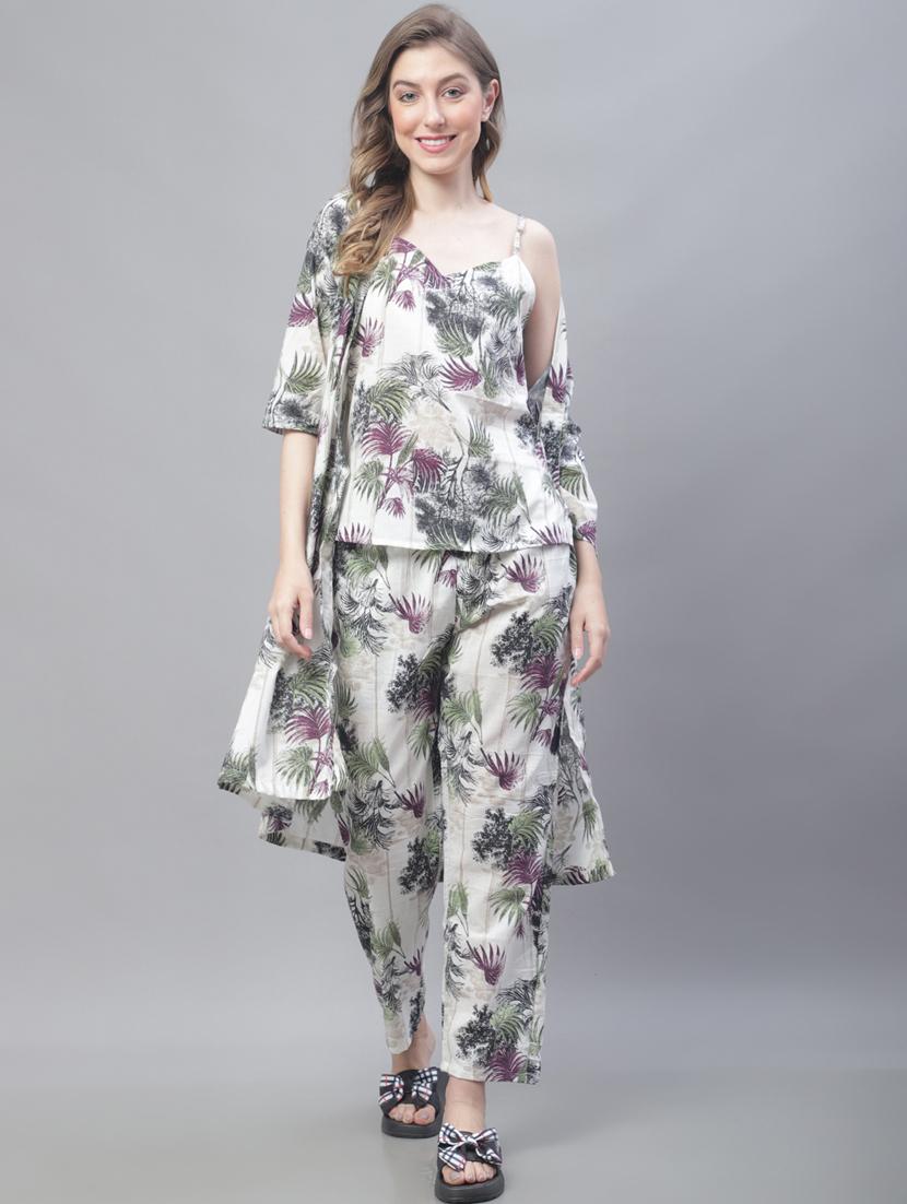 v-neck printed nightwear pyjama set - 19867439 - Zoom Image - 0