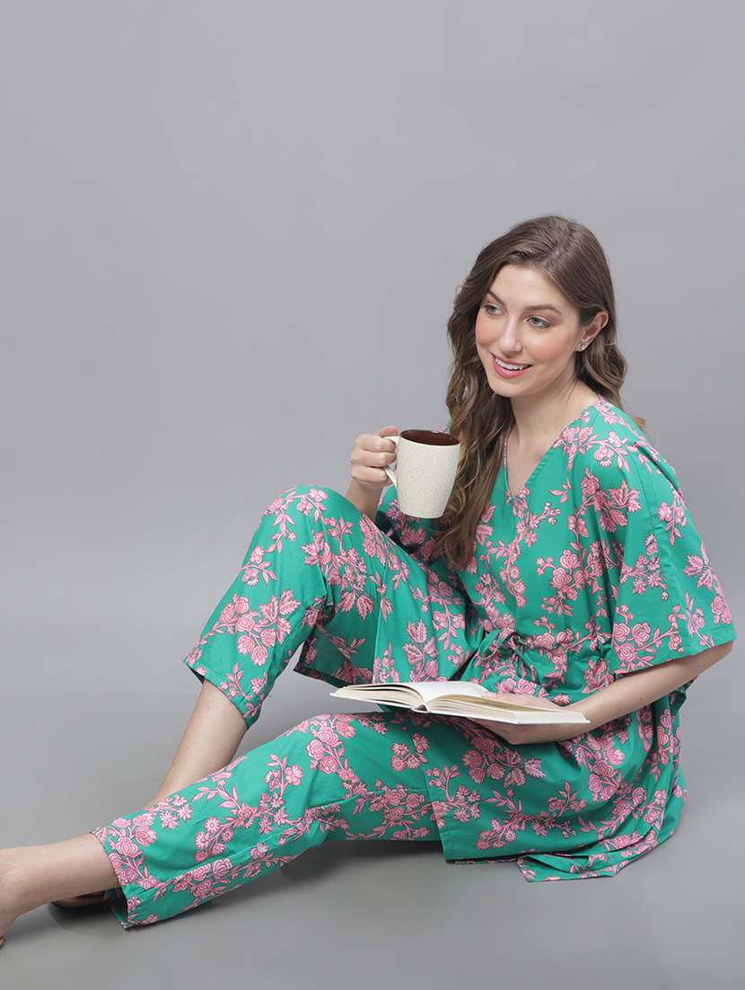 v-neck printed nightwear pyjama set  - 19867459 -  Standard Image - 3