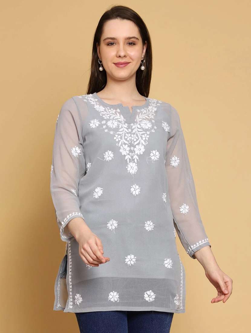 chikankari straight short kurti - 19868562 -  Zoom Image - 0