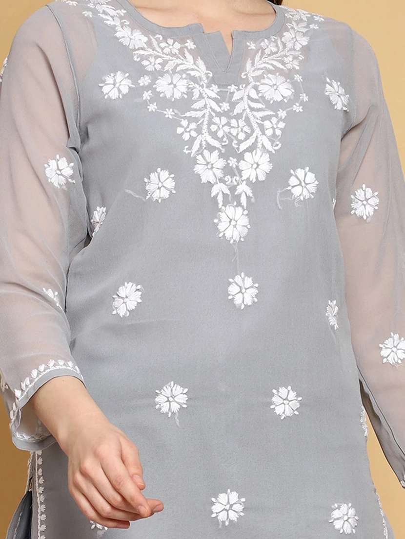 chikankari straight short kurti - 19868562 -  Standard Image - 5