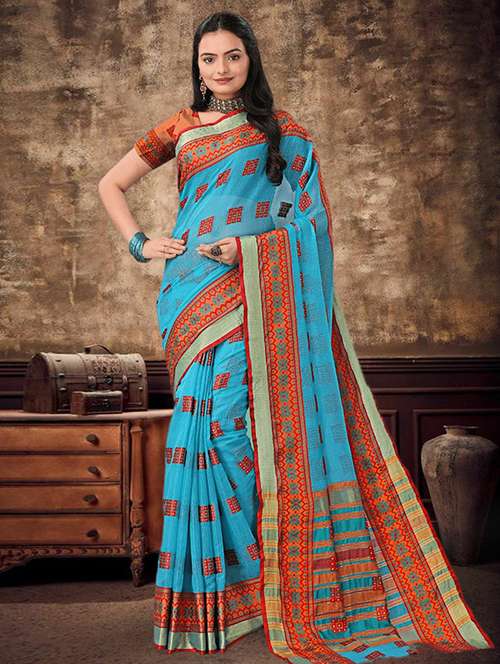 women's self design blue colored saree with blouse - 19870552 - Standard Image - 0