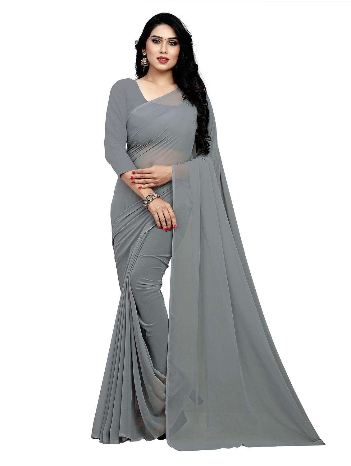 women solid plain saree with blouse