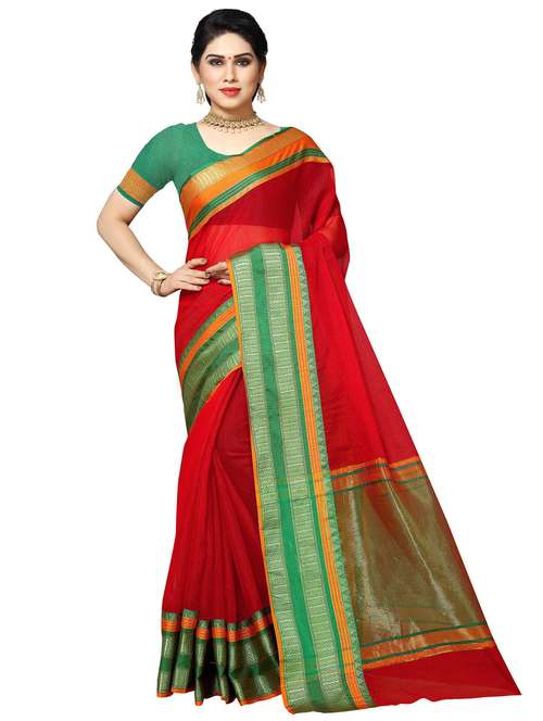women's self design red colored saree with blouse - 19870871 -  Standard Image - 0