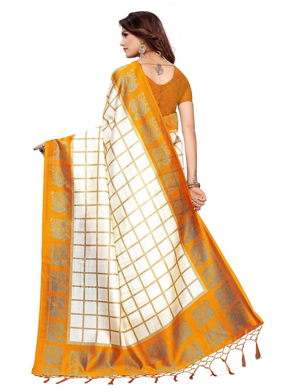 checkered printed saree with blouse - 19870917 - Standard Image - 3