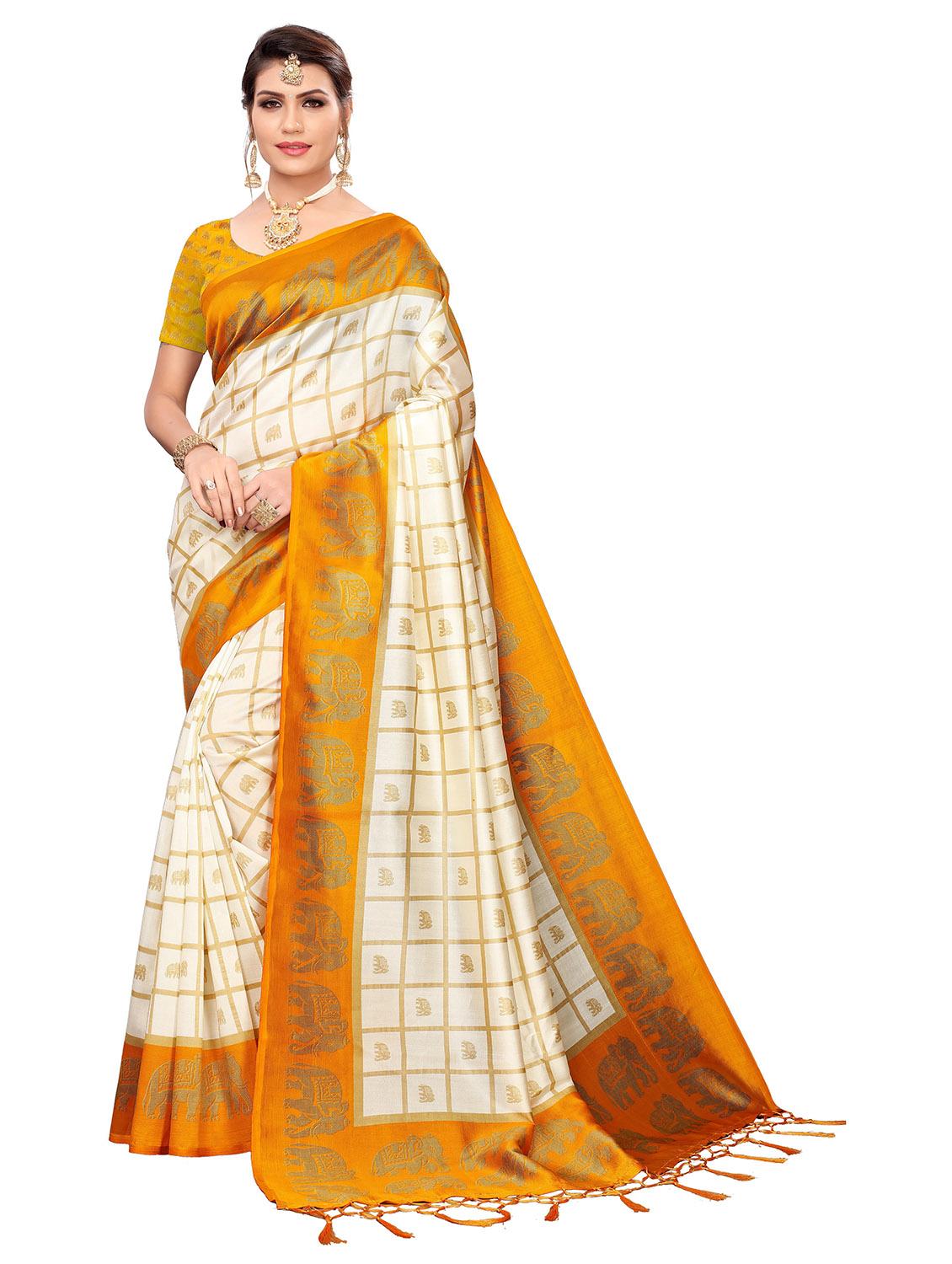 checkered printed saree with blouse - 19870919 -  Zoom Image - 0