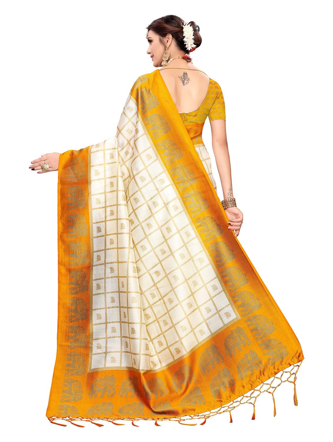 checkered printed saree with blouse - 19870919 - Standard Image - 3