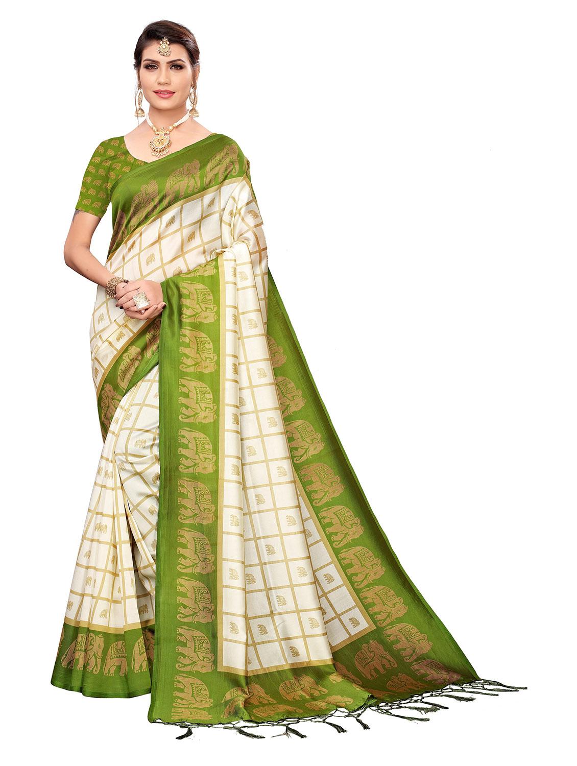checkered printed saree with blouse - 19870920 -  Zoom Image - 0