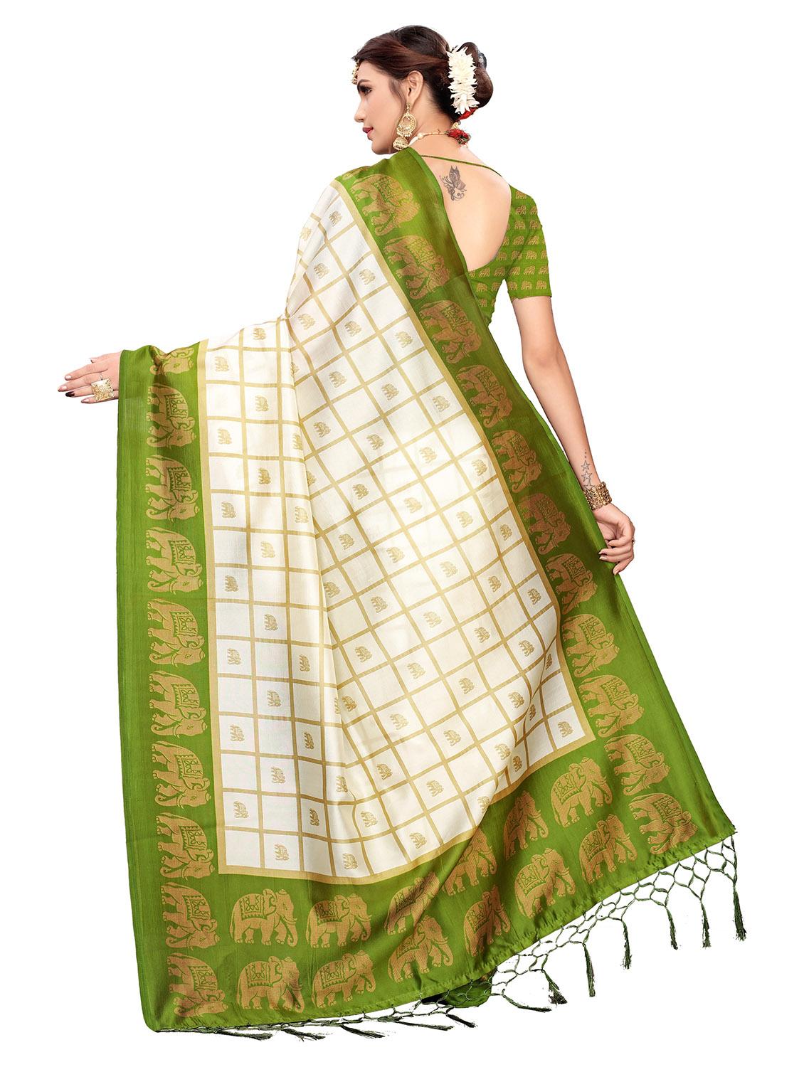 checkered printed saree with blouse - 19870920 - Standard Image - 3