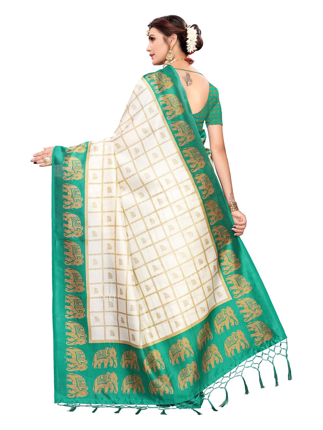 checkered printed saree with blouse - 19870921 - Standard Image - 3