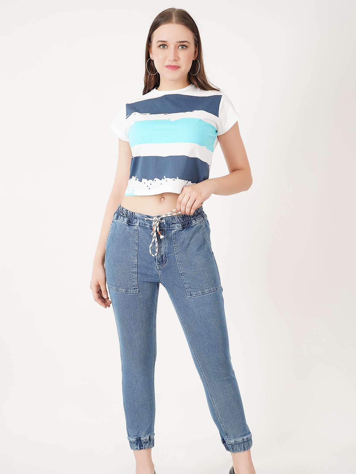blue waist drawstring jogger - 19871830 - Standard Image - 5