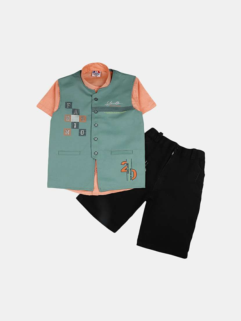 boys printed shorts with jacket twin set