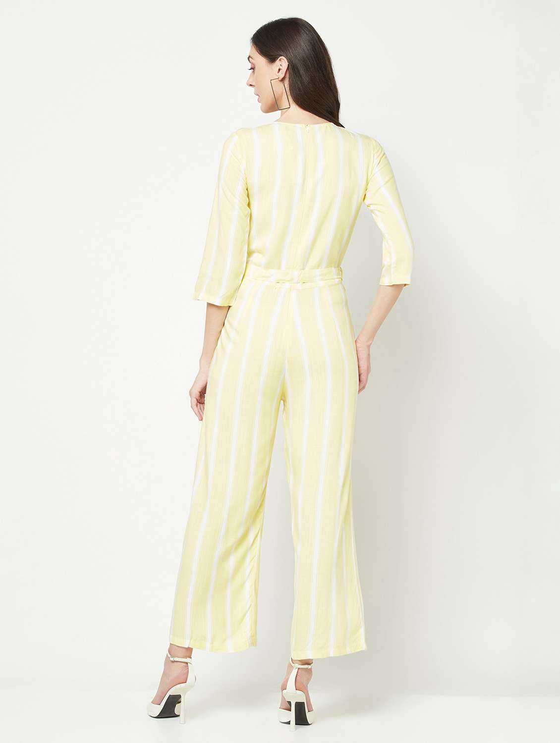 yellow striped crew neck full length jumpsuit - 19872939 -  Standard Image - 5