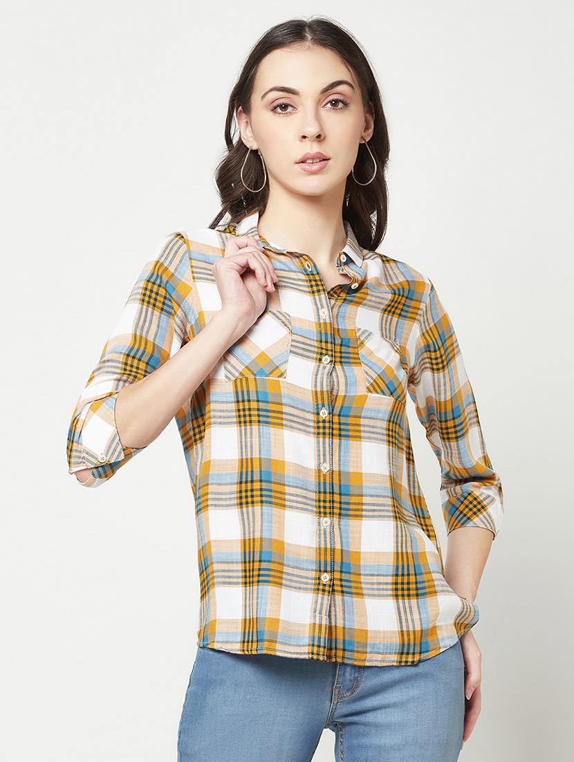 yelow check print regular shirt - 19874824 - Zoom Image - 0