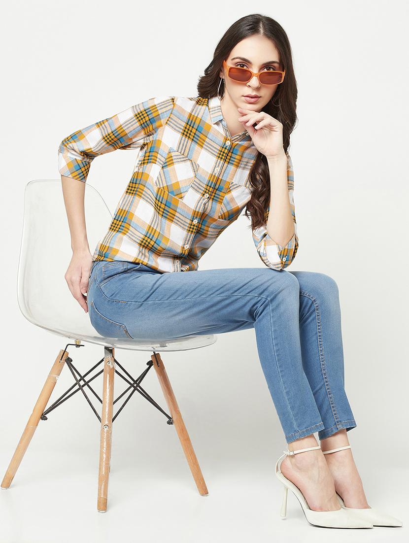 yelow check print regular shirt - 19874824 - Standard Image - 3