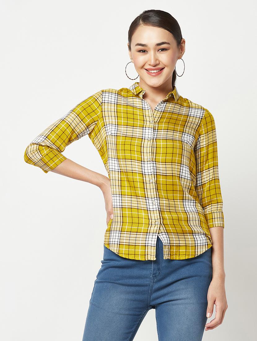 yellow check print regular shirt - 19874833 -  Zoom Image - 0