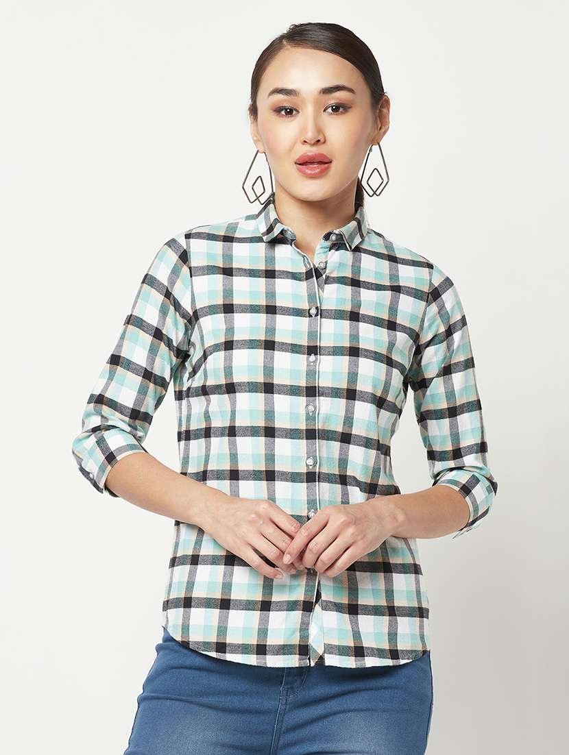 blue check print regular shirt