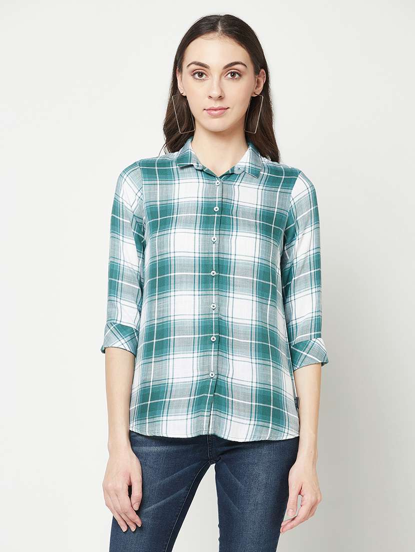 blue check print regular shirt - 19874846 -  Zoom Image - 0