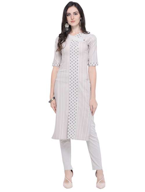 beige cotton blend straight kurta - 19875282 - Standard Image - 0