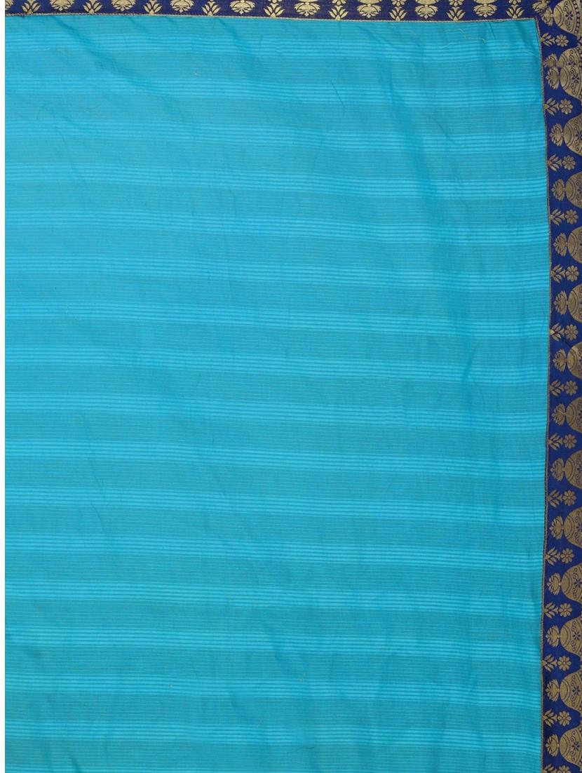 blue solid with border woven saree with blouse - 19875422 - Standard Image - 3