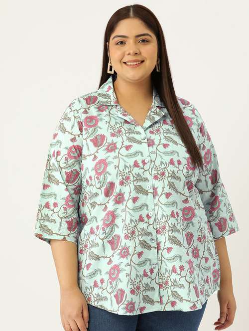 women printed cotton plus size shirt - 19875849 - Standard Image - 0