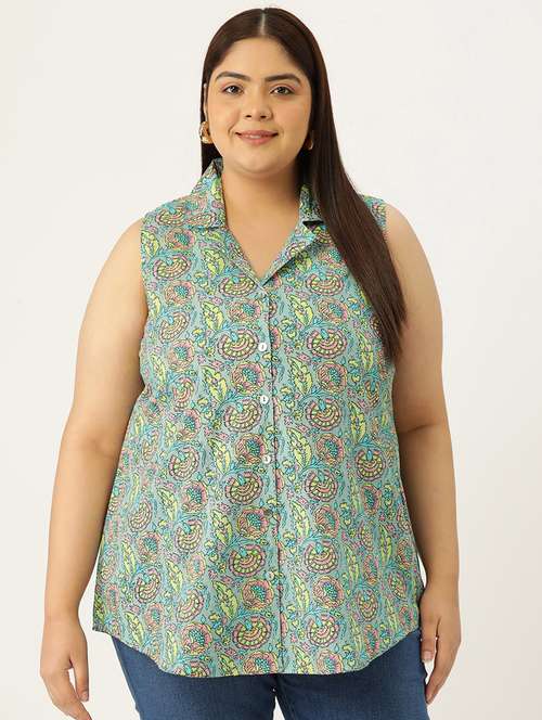 women printed cotton plus size shirt - 19875855 - Standard Image - 0