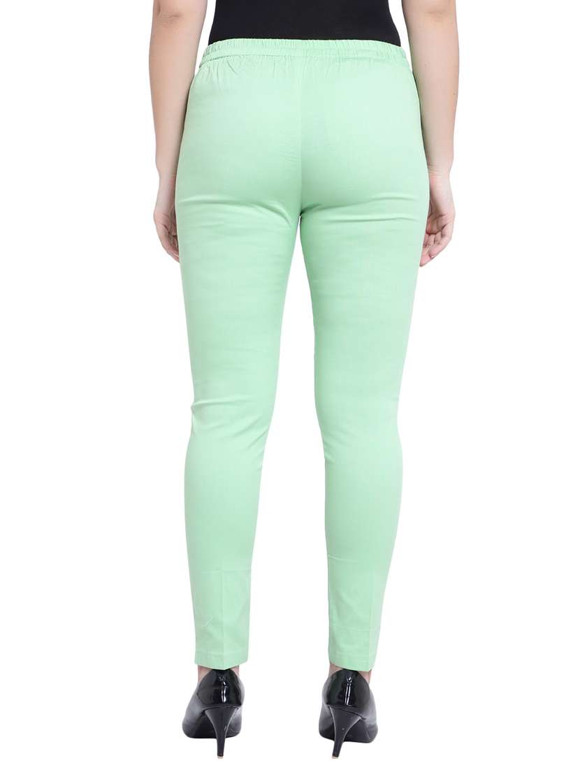 women solid green flat front trouser - 19876523 -  Standard Image - 3