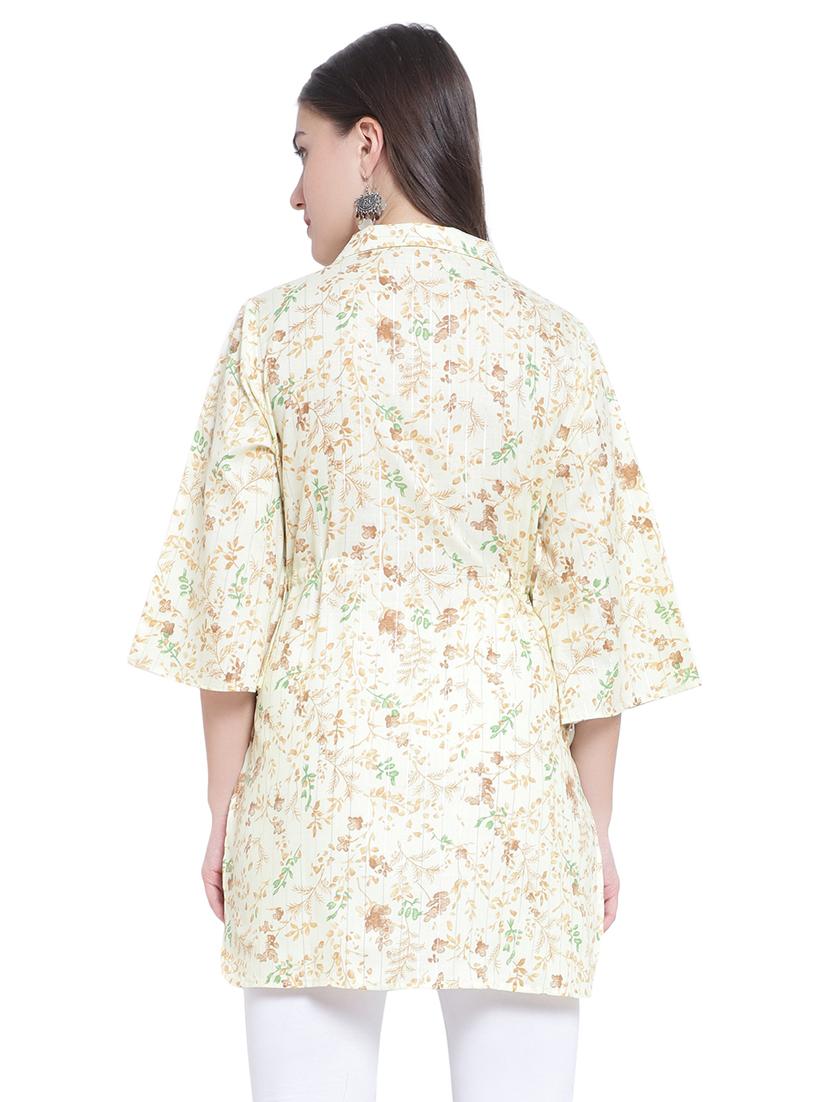 yellow floral print shirt collar regular tunic - 19876529 - Standard Image - 3