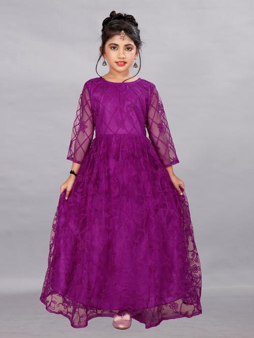 girls purple embroidered net party gown - 19877221 -  Standard Image - 0