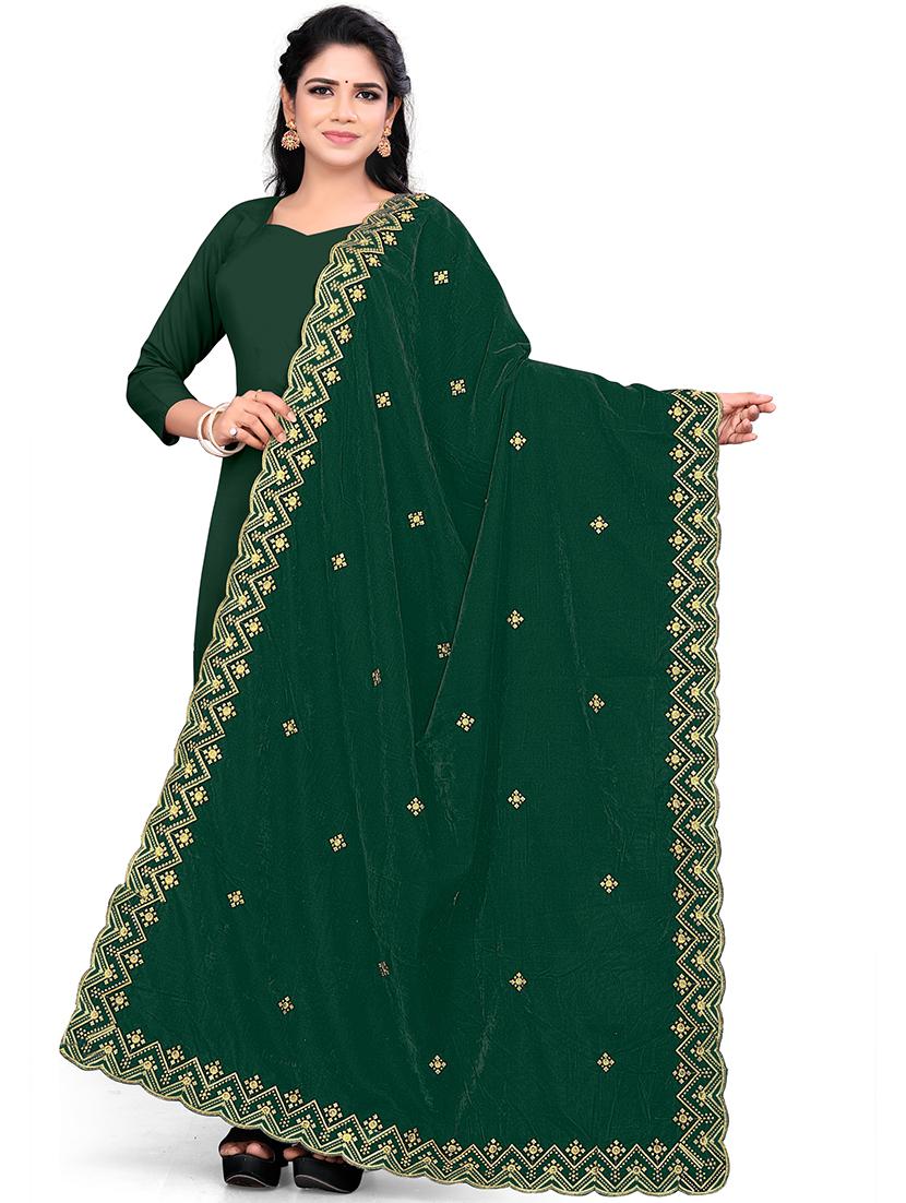 green velvet dupatta - 19877551 -  Zoom Image - 0