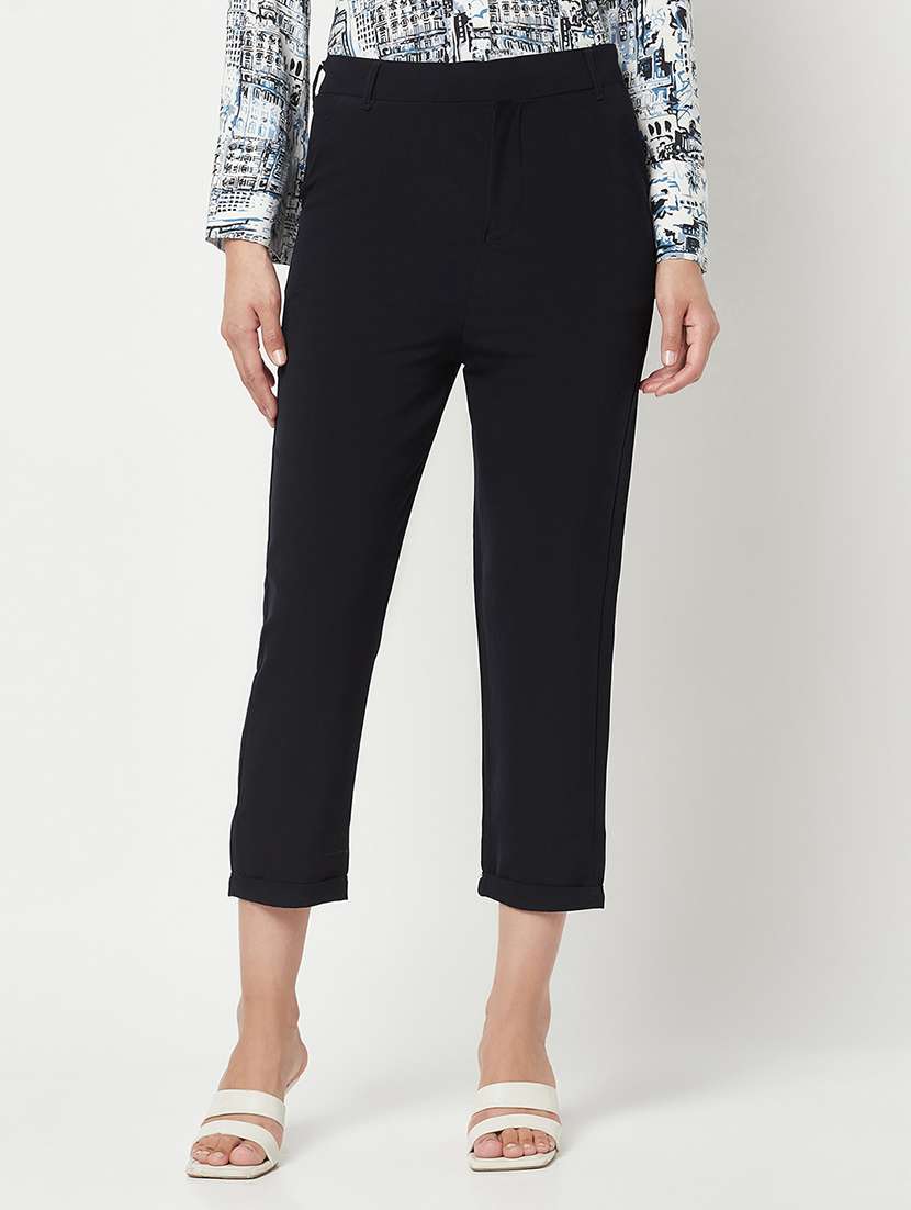 black solid mid rise trouser