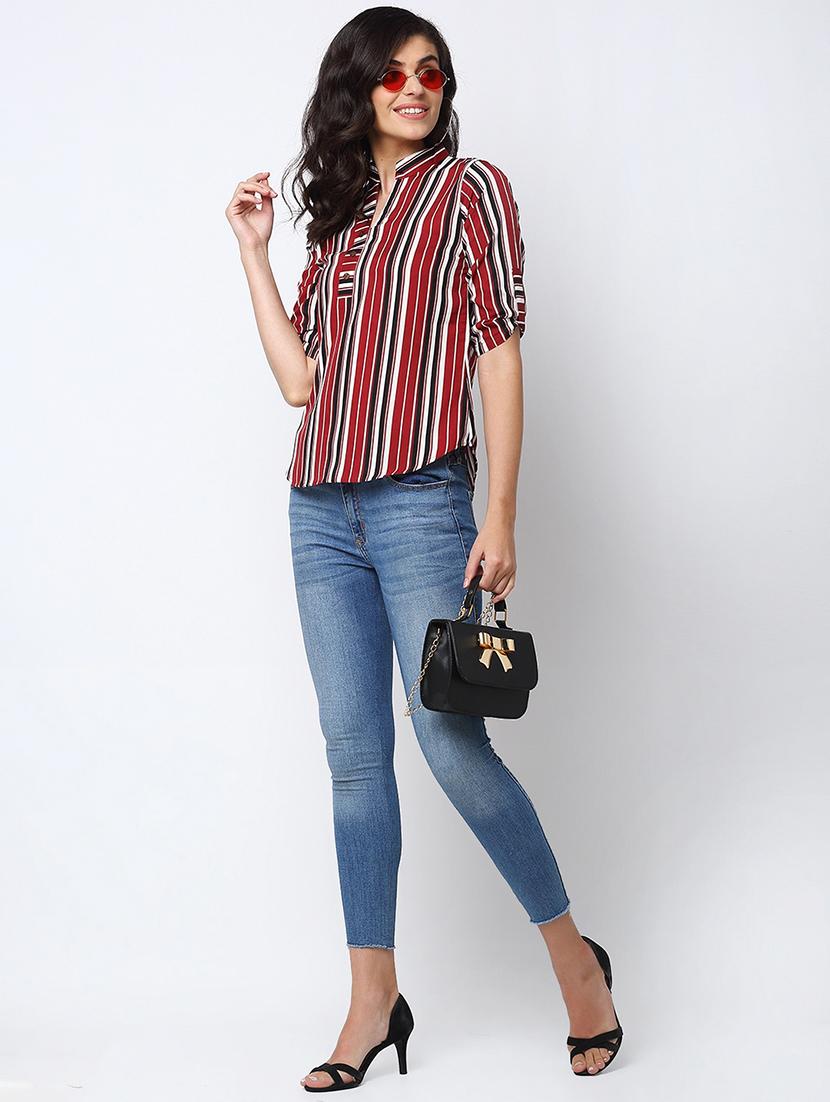 women's straight mandarin neck top - 19878392 - Standard Image - 3