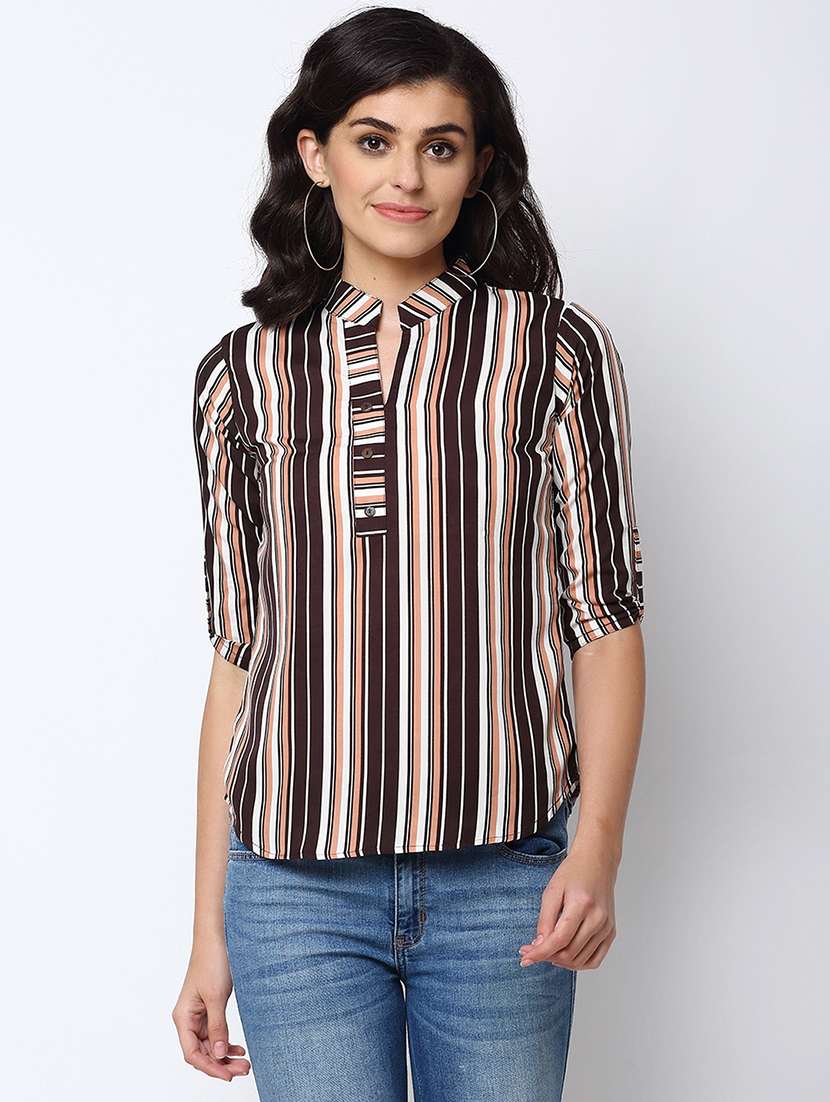 women's straight mandarin neck top
