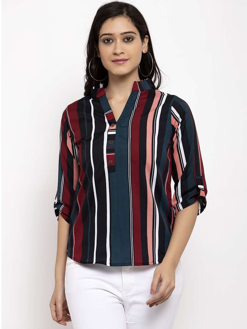 women's straight mandarin neck top