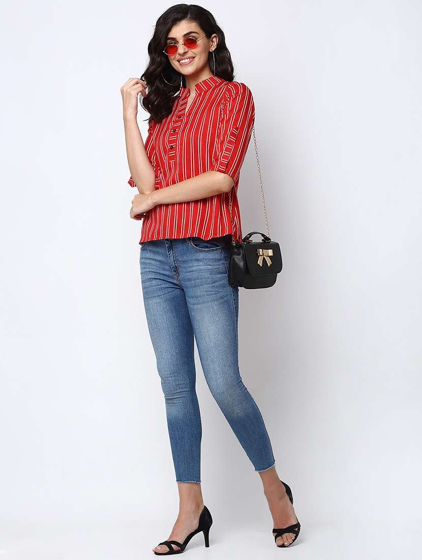 women's straight mandarin neck top - 19878422 -  Standard Image - 3