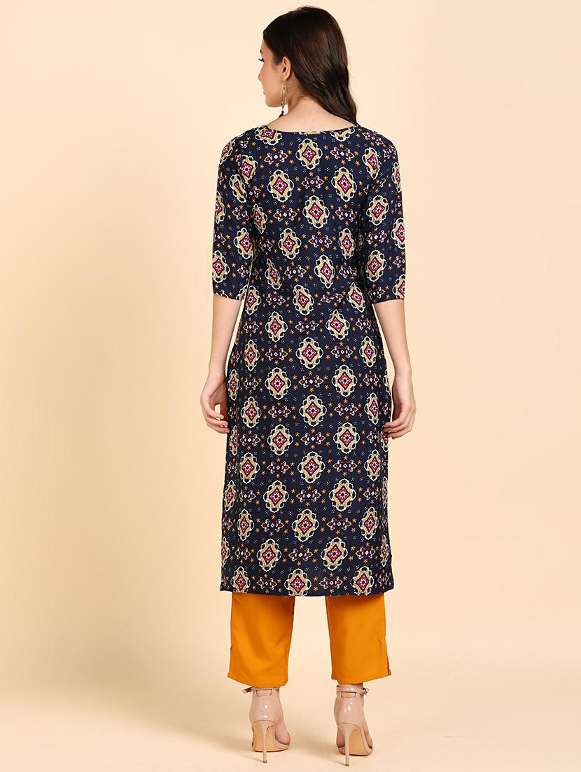 round neck printed kurta pant set - 19881959 - Standard Image - 3