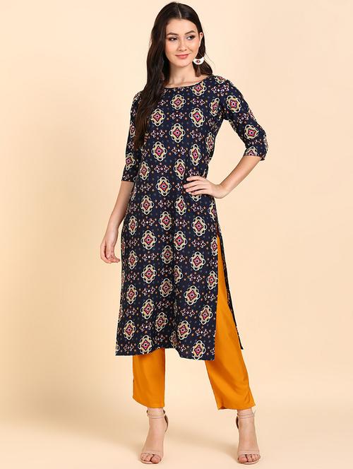 round neck printed kurta pant set - 19881960 -  Standard Image - 0