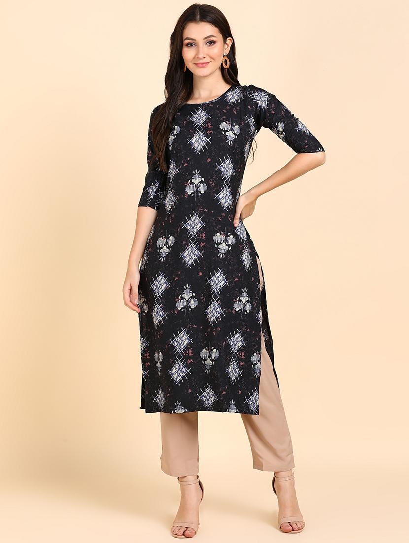 round neck printed kurta pant set - 19881996 - Zoom Image - 0