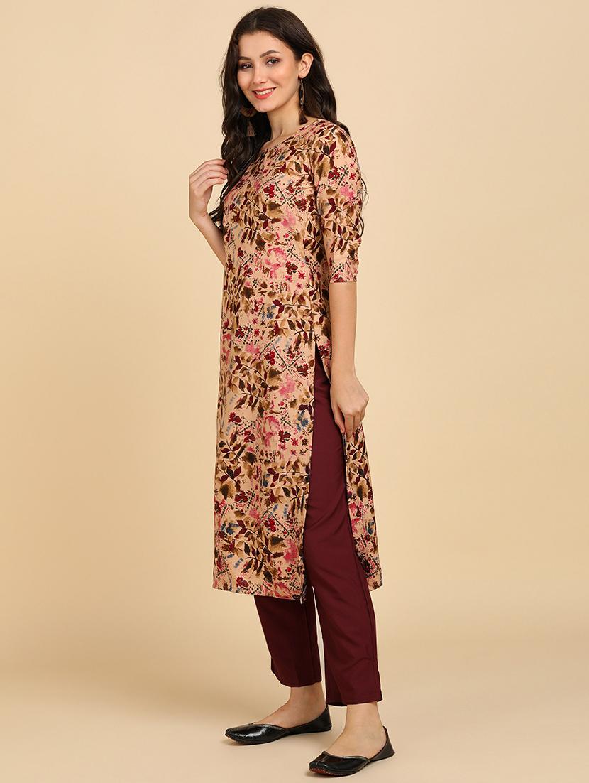 round neck printed kurta pant set - 19882011 - Standard Image - 3