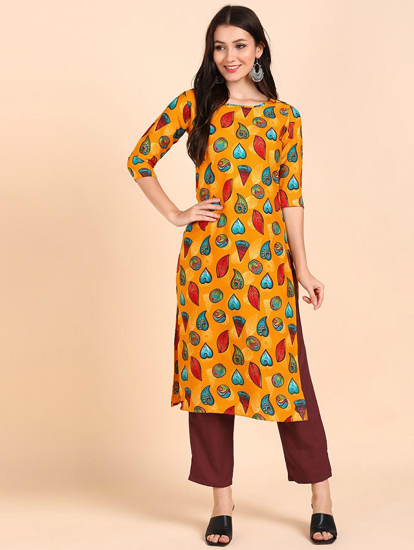round neck printed kurta pant set - 19882017 - Zoom Image - 0