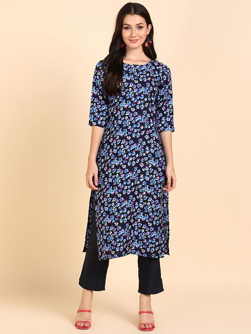 round neck printed kurta pant set - 19882020 -  Standard Image - 0