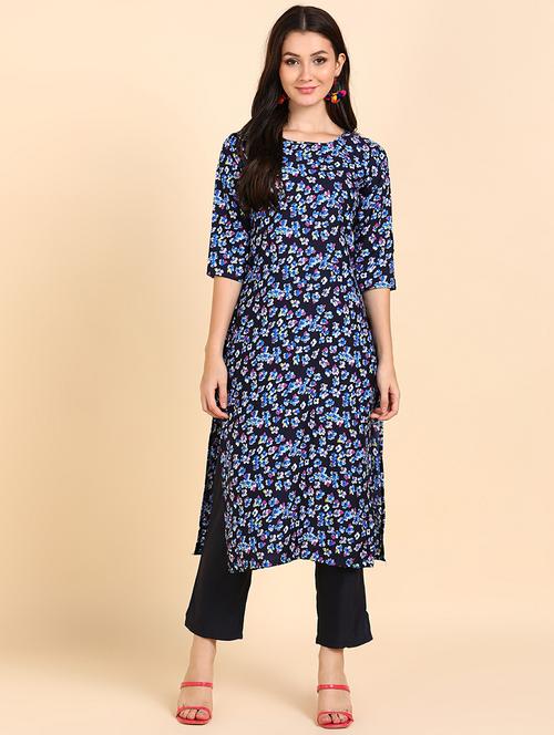 round neck printed kurta pant set - 19882021 -  Standard Image - 0