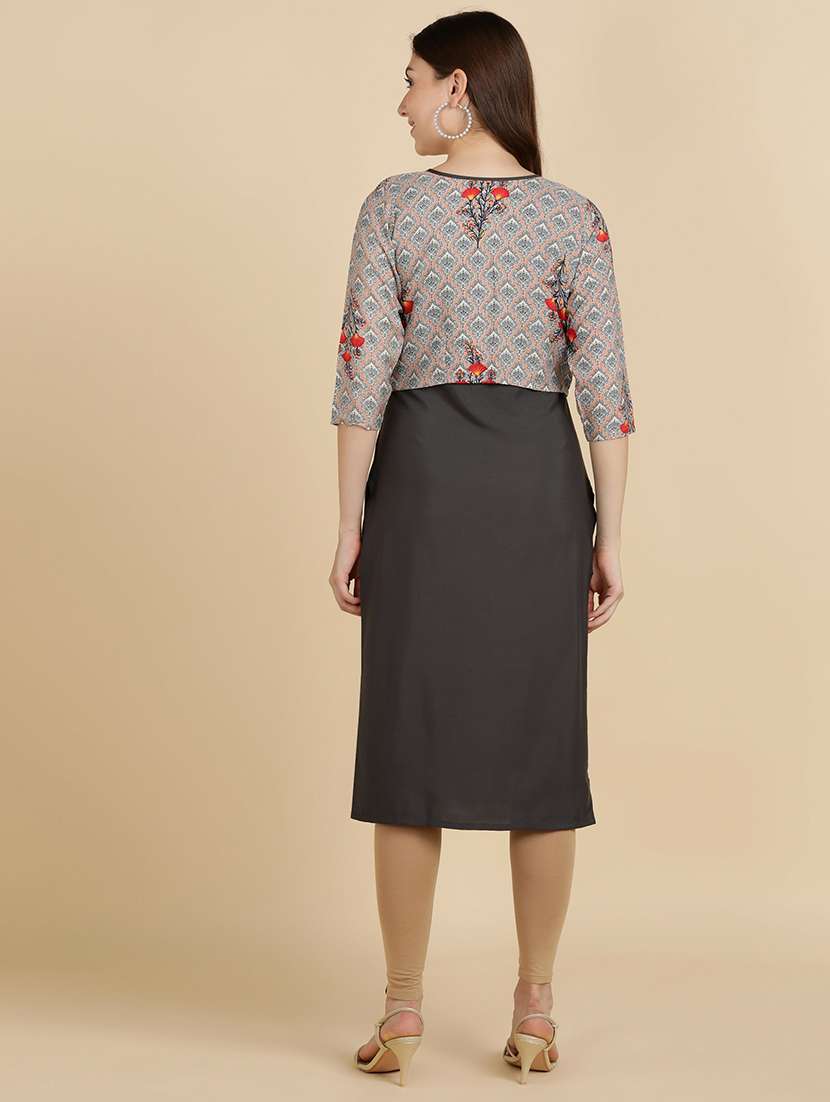 round neck printed kurta jacket set - 19882123 -  Standard Image - 3