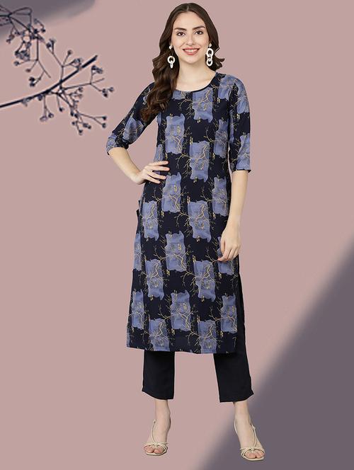 printed straight kurta and pant set - 19882316 - Standard Image - 0
