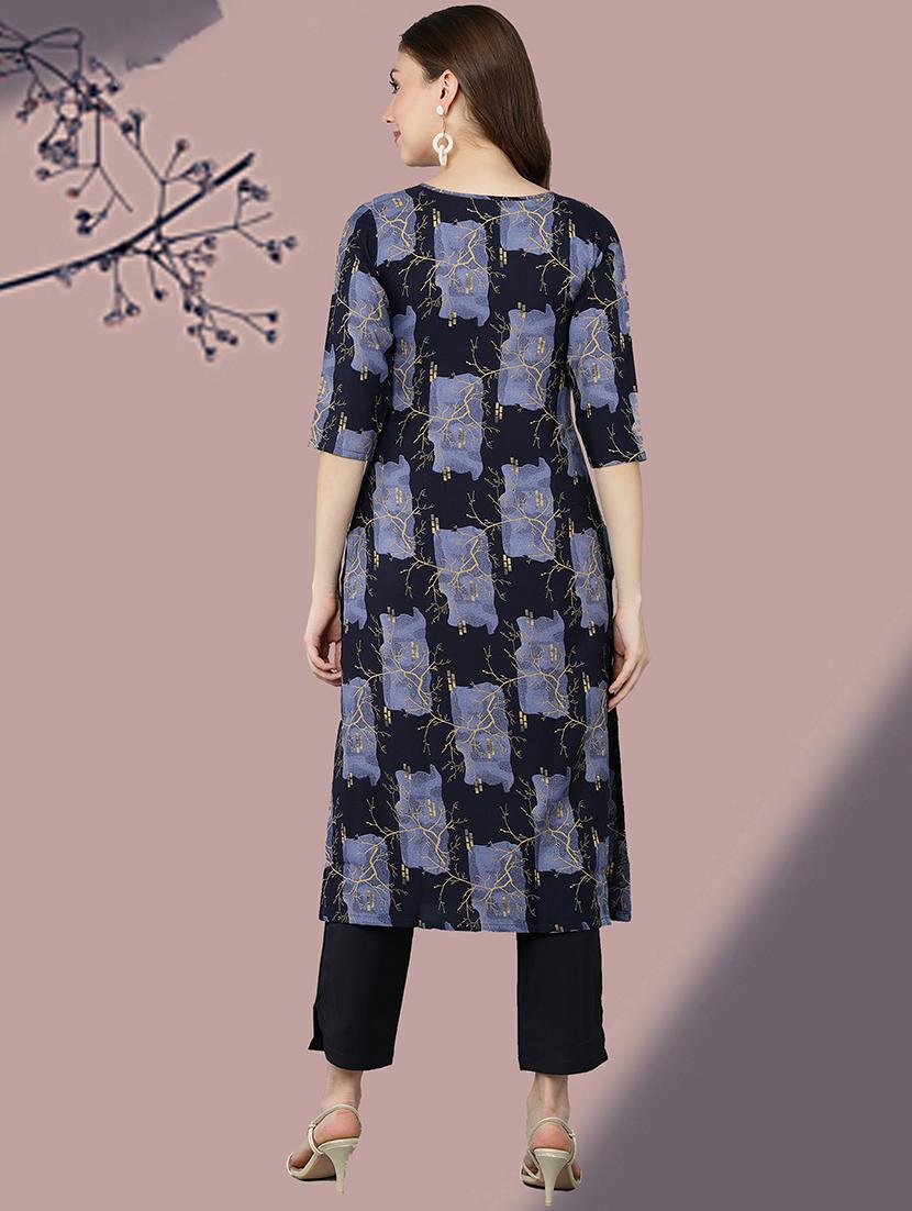 printed straight kurta and pant set - 19882316 - Standard Image - 3