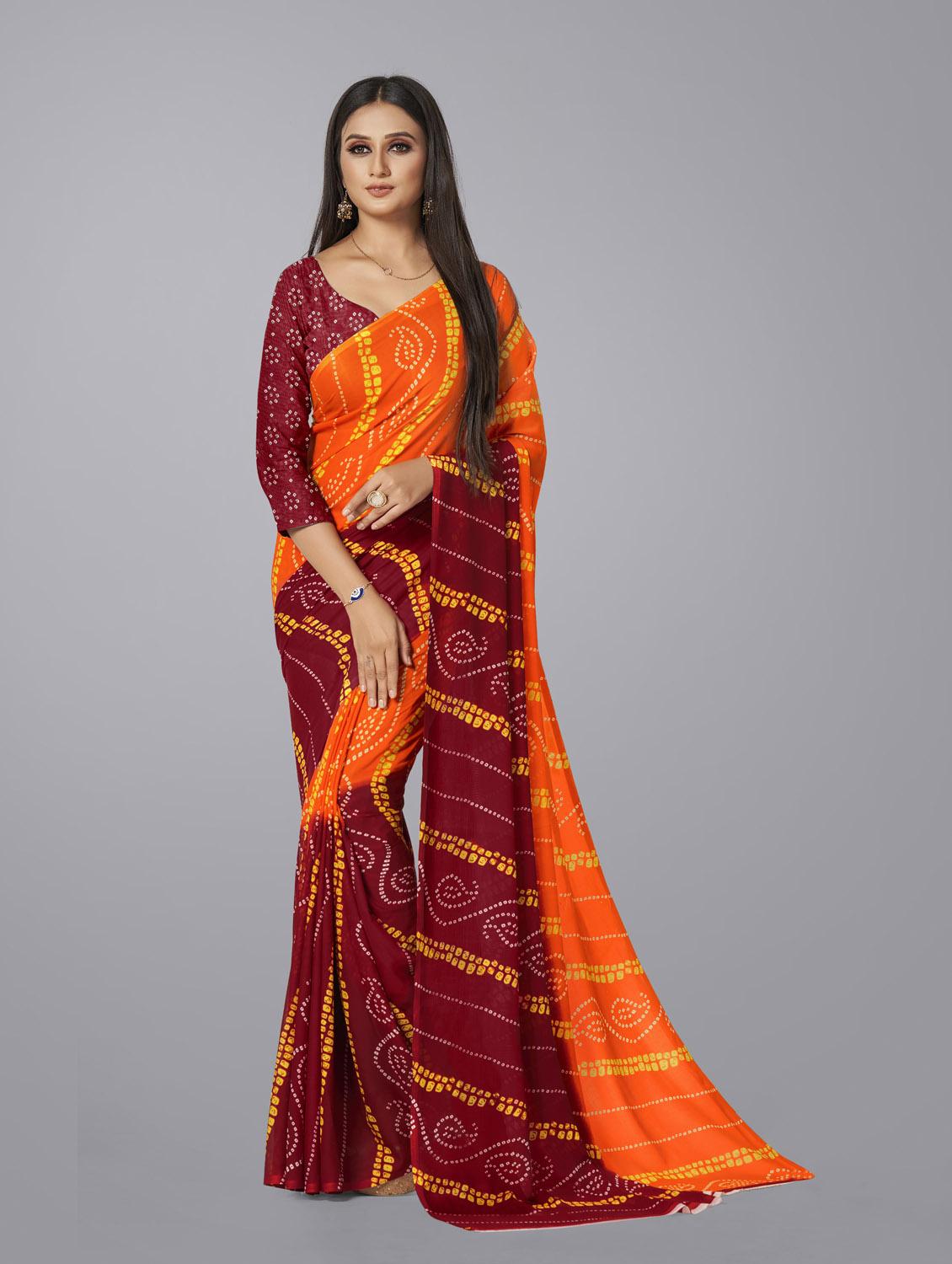 women's self design orange colored saree with blouse