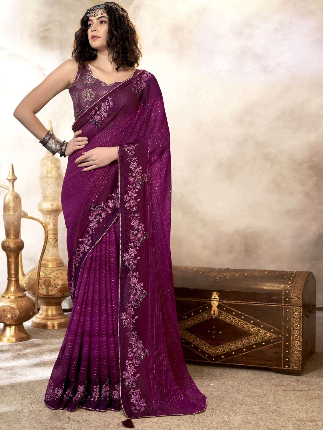 women's embroidered saree with blouse